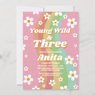 Invitación Tres jóvenes salvajes y groovy chicas rosas retro 