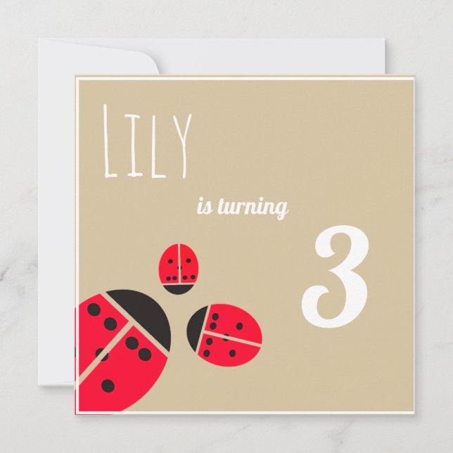 Invitación Tres ladybugs rojos - fiesta de cumpleaños (Anverso)