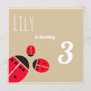 Invitación Tres ladybugs rojos - fiesta de cumpleaños