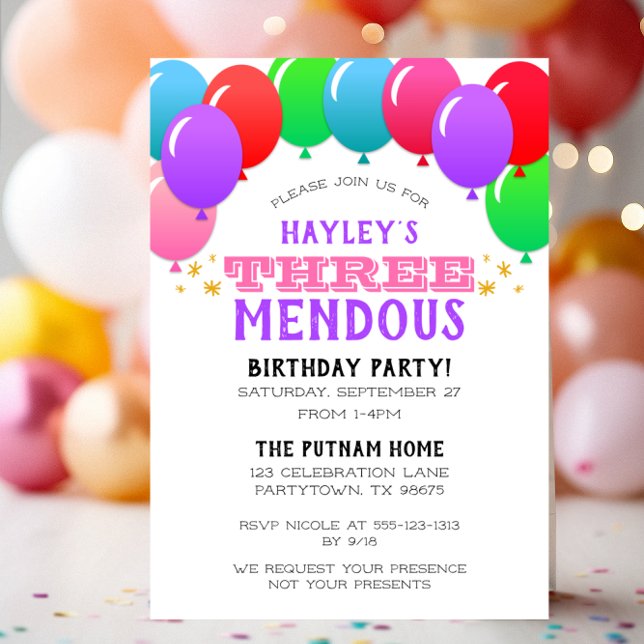 Invitación Tres mentirosos pancartas en globo de tercer cumpl (Subido por el creador)