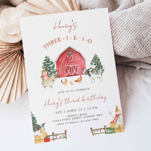 Invitación Tres Navidades de granjas de E-I-O Fiesta de cumpl