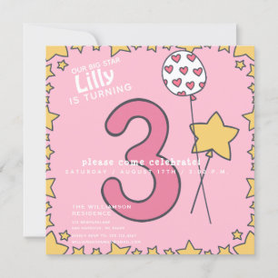 Invitación Tres - Niños pequeños, rosados y amarillos, tercer