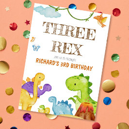 Invitación Tres niños Rex Dinosaurio 3 Fiesta de cumpleaños