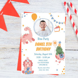 Invitación Tres niños Rex Dinosaurio 3 Fiesta de cumpleaños