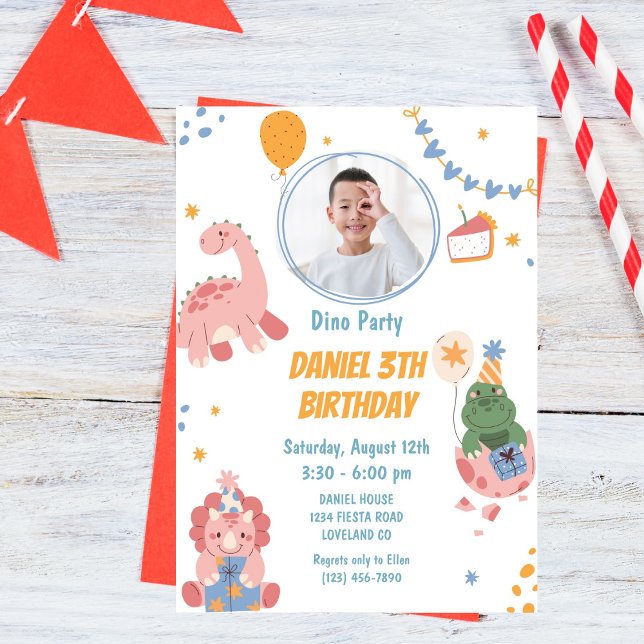 Invitación Tres niños Rex Dinosaurio 3 Fiesta de cumpleaños (Subido por el creador)