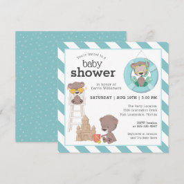 Invitación Tres ositos en el Baby Shower Beach para Boy