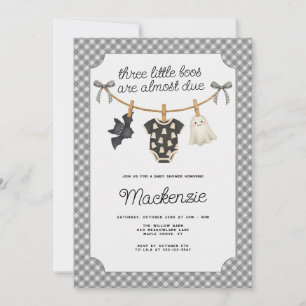 Invitación Tres Pequeños Boos Gingham Halloween Baby Shower