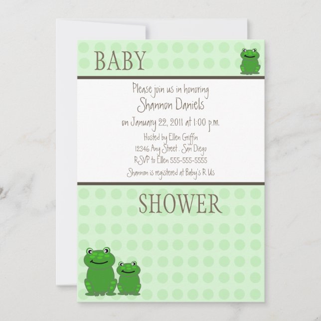 Invitación Tres ranas - ducha de bebé verde (Anverso)