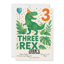 Tres Rex Birthday Invitation Boy - Dinosaur 3ª