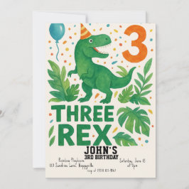 Invitación Tres Rex Birthday Invitation Boy - Dinosaur 3ª