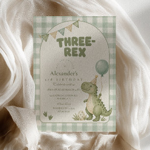 Invitación Tres Rex Cumpleaños Verde Menta Cuadros
