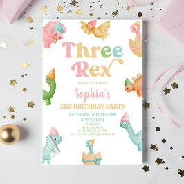Invitación Tres Rex Dinosaur 3ª Fiesta de Tercer Cumpleaños