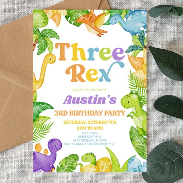 Invitación Tres Rex Dinosaur 3ª Fiesta de Tercer Cumpleaños (Subido por el creador)