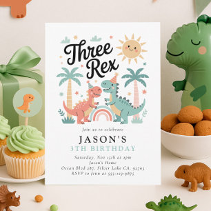 Invitación Tres Rex Dinosaur 3er Fiesta de cumpleaños