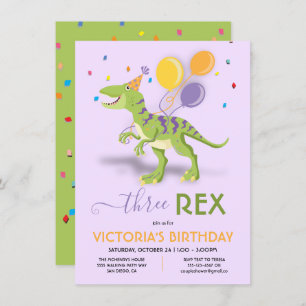 Invitación Tres Rex Dinosaur Birday Party