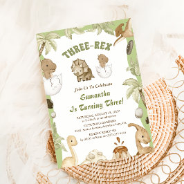 Invitación Tres Rex Dinosaur Boy 3.ᵉʳ Fiesta de cumpleaños