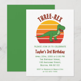 Invitación Tres Rex Dinosaur Diversión Género Neutral Tercer 
