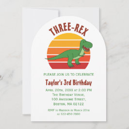 Invitación Tres Rex Dinosaur Diversión Género Neutral Tercer 