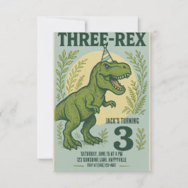 Invitación Tres Rex Dinosaur Greenery Cumpleaños