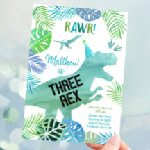 Tres Rex Dinosaur Greenery Cumpleaños