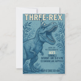 Invitación Tres Rex Dinosaur Jungle Cumpleaños
