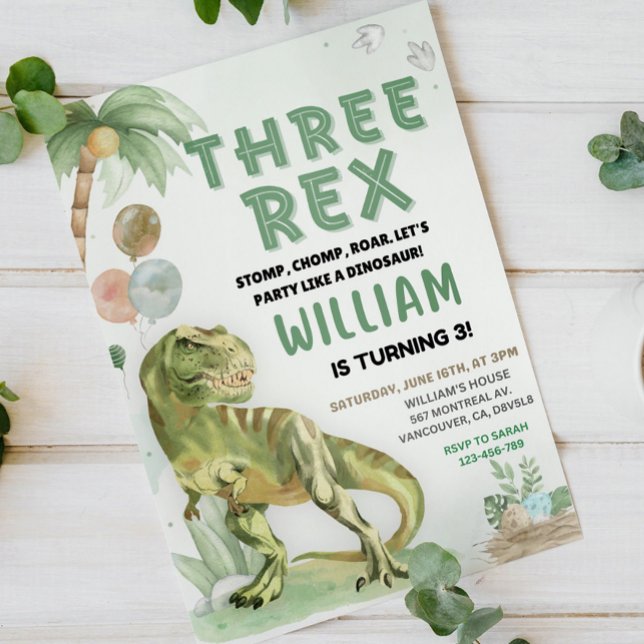 Invitación Tres Rex dinosaurio electrónico Dino 3er cumpleaño (Subido por el creador)