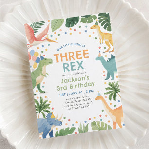 Invitación Tres Rex Dinosaurio Tercer Cumpleaños