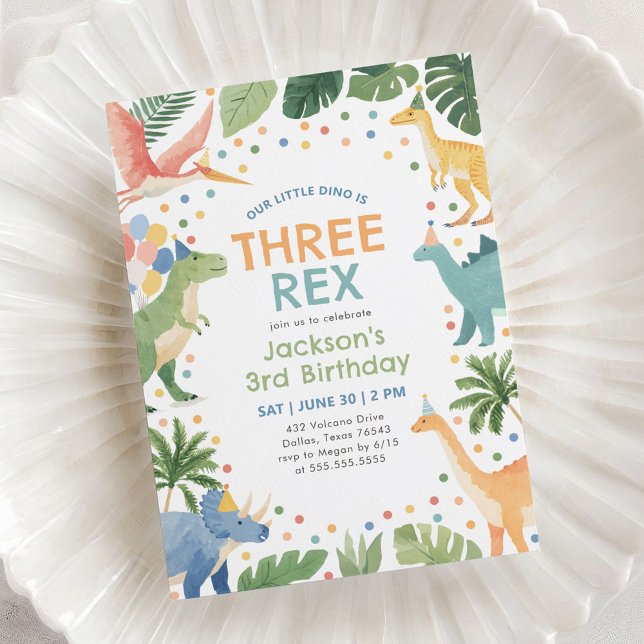 Invitación Tres Rex Dinosaurio Tercer Cumpleaños (Subido por el creador)