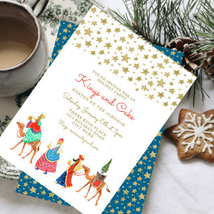 Invitación Tres sabios Purpurinas de oro Stars Navidades Fies