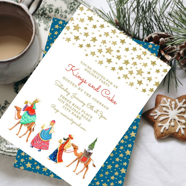 Invitación Tres sabios Purpurinas de oro Stars Navidades Fies (Three Wise Men Gold Glitter Stars Christmas Party Invitation)