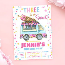 Invitación Tres son tan dulces Chicas helados tercer cumpleañ