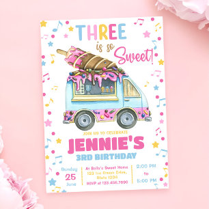 Invitación Tres son tan dulces Chicas helados tercer cumpleañ