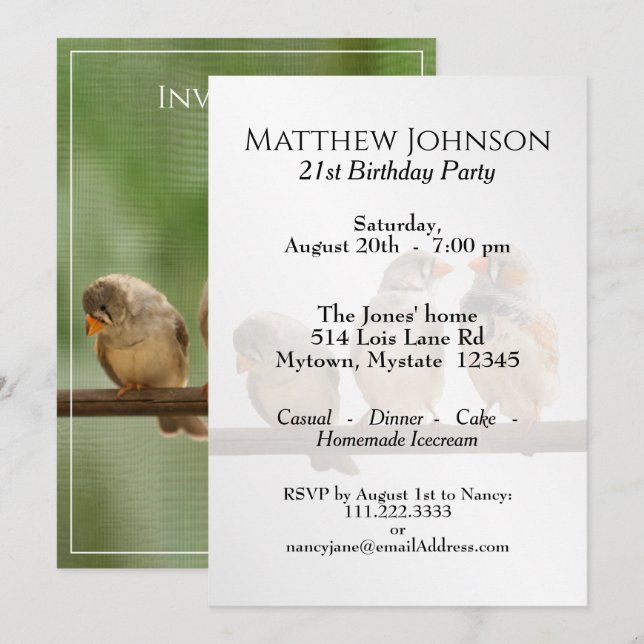 Invitación Tres tuiteos tocan fotografías de aves animales (Anverso / Reverso)