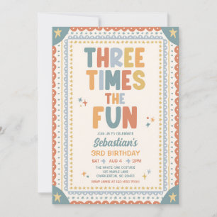 Invitación Tres Veces Divertido Cumpleaños Caprichoso Niño 3