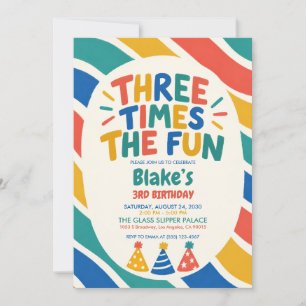 Invitación Tres Veces el Cumpleaños Divertido Colorido 3.er C