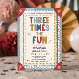 Invitación Tres Veces El Cumpleaños Divertido Del Chico 3 Año