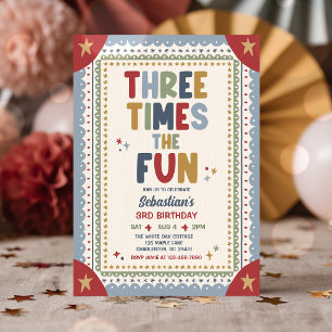 Invitación Tres Veces El Cumpleaños Divertido Del Chico 3 Año