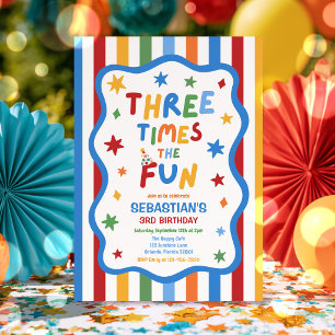 Invitación Tres Veces El Cumpleaños Divertido Niño 3 Años