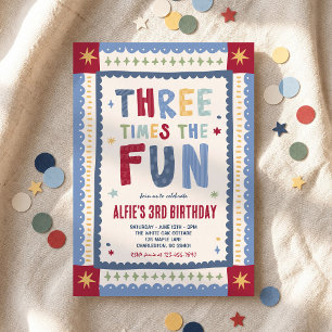 Invitación Tres Veces El Cumpleaños Divertido Niño 3 Cumpleañ