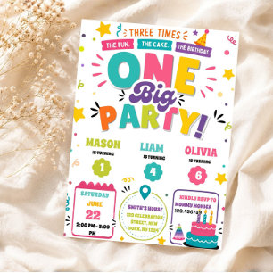Invitación Tres Veces el Cumpleaños Triple Conjunto