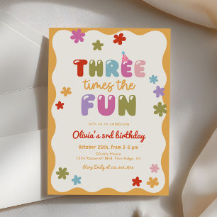 Invitación Tres Veces El Festejo Daisy Cumpleaños 3 Colorido