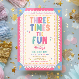 Invitación Tres Veces Más Diversión Chica Caprichosa Cumpleañ