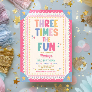 Invitación Tres Veces Más Diversión Chica Caprichosa Cumpleañ