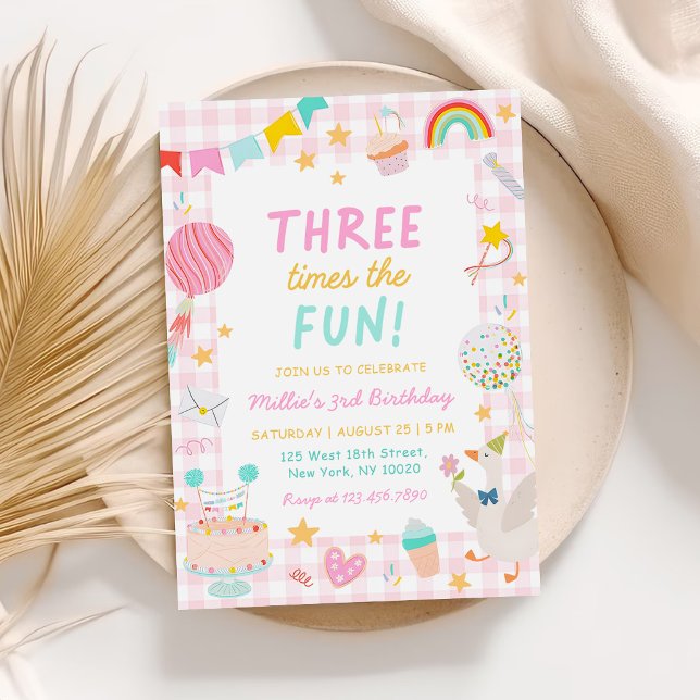 Invitación Tres Veces Más Diversión Cumpleaños de Niña 3 (Subido por el creador)