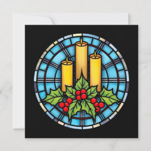 Invitación Tres Velas Con Navidades Holly Vidrio Manchado