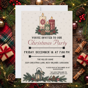 Invitación Tres velas navideñas nórdicas con abeto festivo