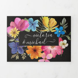 Invitación Tri-Fold Boda de Flores Presionadas