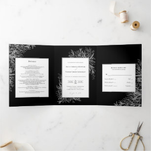 Invitación Tri-Fold Boda de verde blanco negro