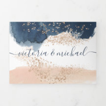 Invitación Tri-Fold Boda moderno Rubor y Marina