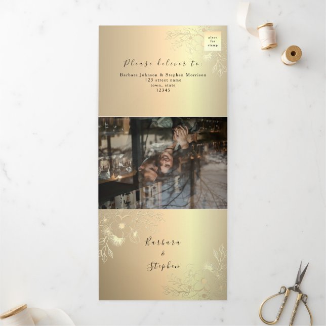 Invitación Tri-Fold de 3 en 1 Boda de fotografía d (Exterior)